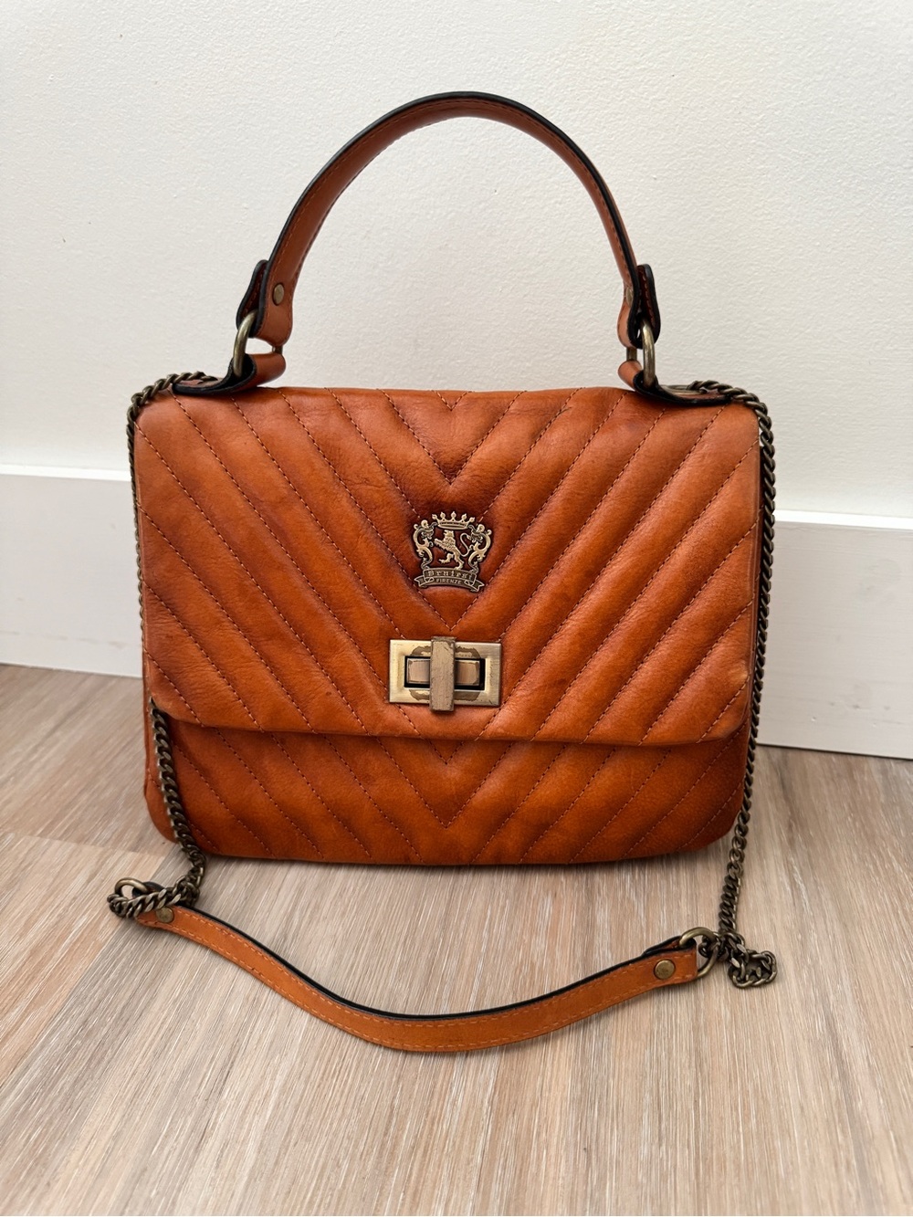 Pratesi Pian di Melosa V Quilted Leather Lady Bag Cognac Italy Crossbody